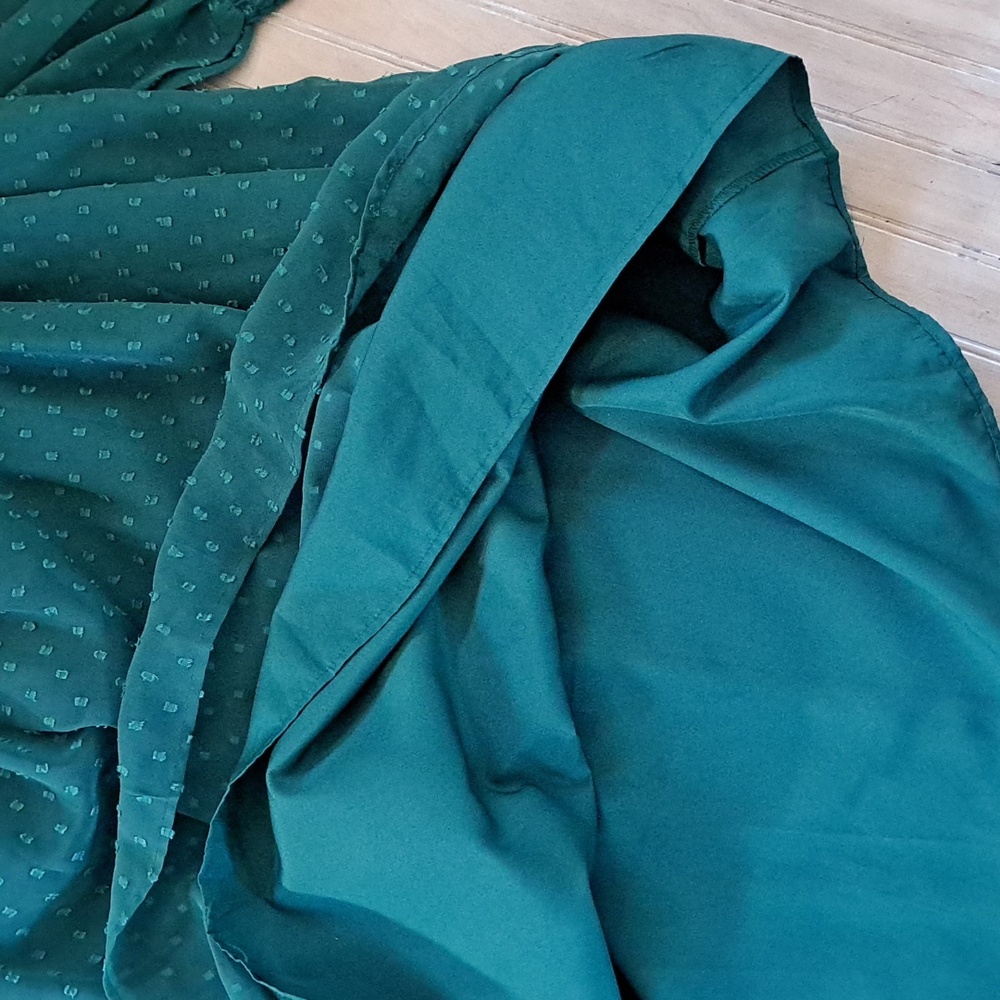 ASOS Design Emerald Green Smocked Ruffles Maxi Dress Flowy Feminine Puff Sleeves - Picture 8 of 14
